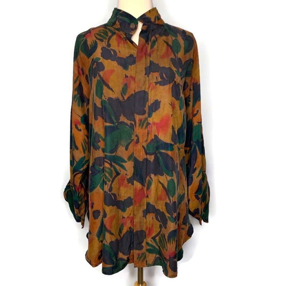 Earthen Stunning Wearable Art 100% Mud Silk Multicolor Pullover Tunic Top Size L